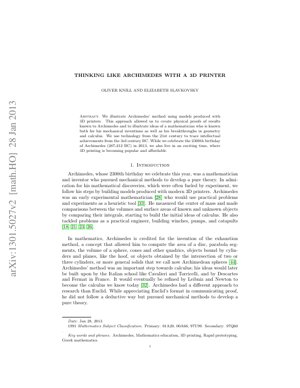 PDF Document Cover - Thinking Like Archimedes with a 3D Printer: Bridging Ancient Mathematics and Modern Technology