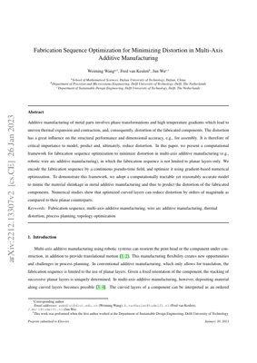 PDF Document Cover - Fabrication Sequence Optimization for Minimizing Distortion in Multi-Axis Additive Manufacturing