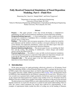 PDF Document Cover - Fully Resolved Numerical Simulations of Fused Deposition Modeling: Part I – Fluid Flow Analysis