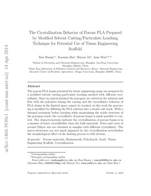 PDF Document Cover - Analysis of Crystallization Behavior in Porous PLA Scaffolds via Modified Solvent Casting