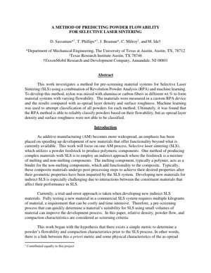 PDF Document Cover - Predicting Powder Flowability for Selective Laser Sintering: A Machine Learning Approach
