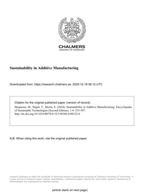 PDF Document Cover - Sustainability in Additive Manufacturing: A Comprehensive Analysis